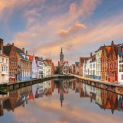 Picturesque Canal In Bruges, Belgium, North Europe